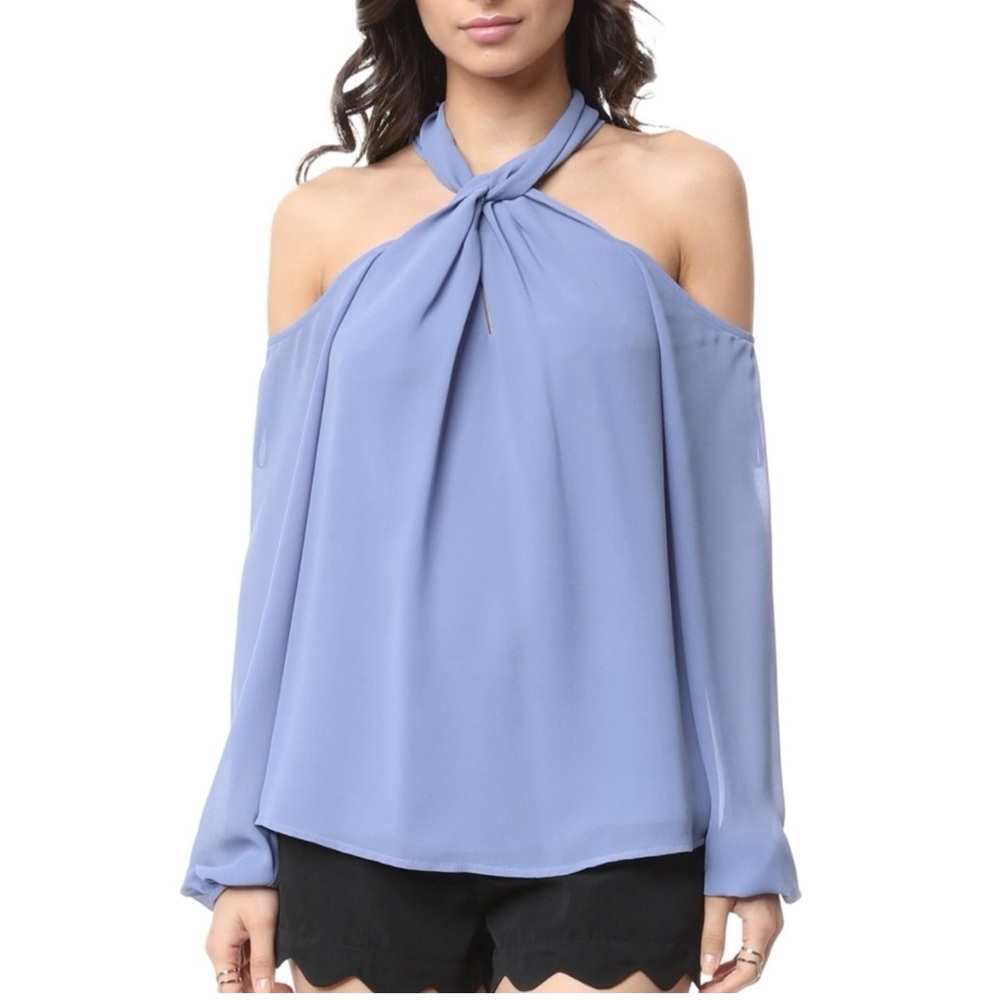 Naked Zebra Light Blue Cold Shoulder Blouse